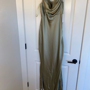 Sage green Revelry dress. Silver sage in satin